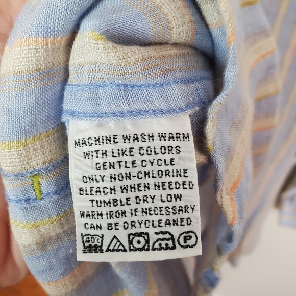 Indigo Palms Linen Button Up shirt Mens XXL Blue Orange Stripes Coastal New - Picture 5 of 12